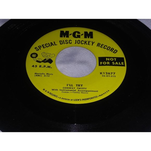 Conway Twitty I'll Try 45 Record Special Disc Jockey Record Not For Sale HTF - Picture 2 of 6